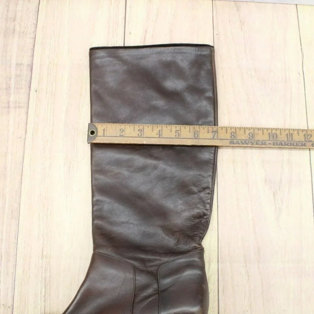 Roberto Del Carlo Brown Leather Pull On Knee High Heeled Boots Size 8.5 - Picture 7 of 10